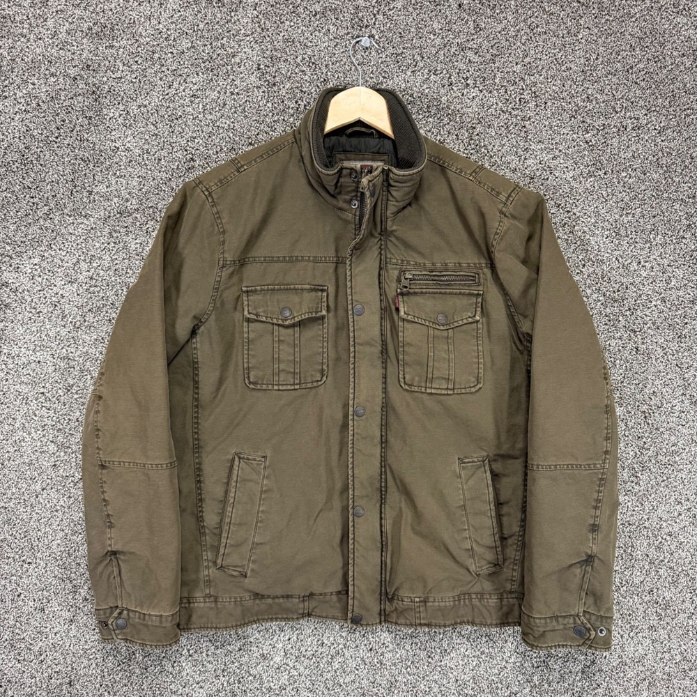 Levis Field Jacket Mens L Olive Canvas Quilted Lined Military Utility Coat‎